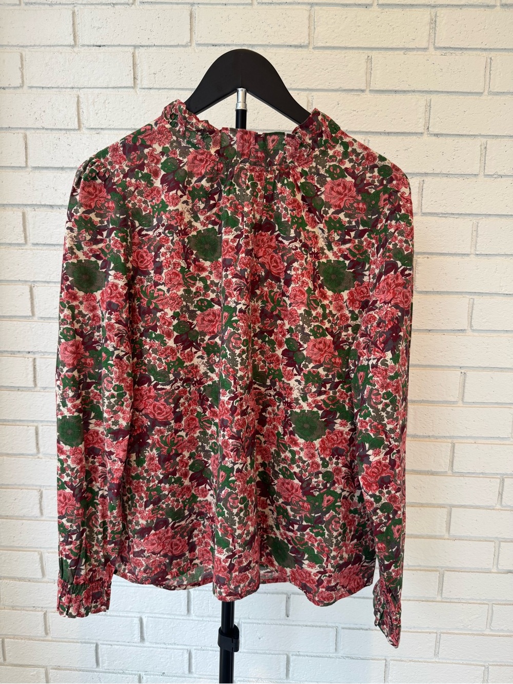Sézane Romantic Floral Long-Sleeve Blouse - Pink & Green | size 42 -US 10